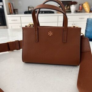 Tory Burch Blake Mini Tote | Brown Pebbled Leather | Crossbody Strap